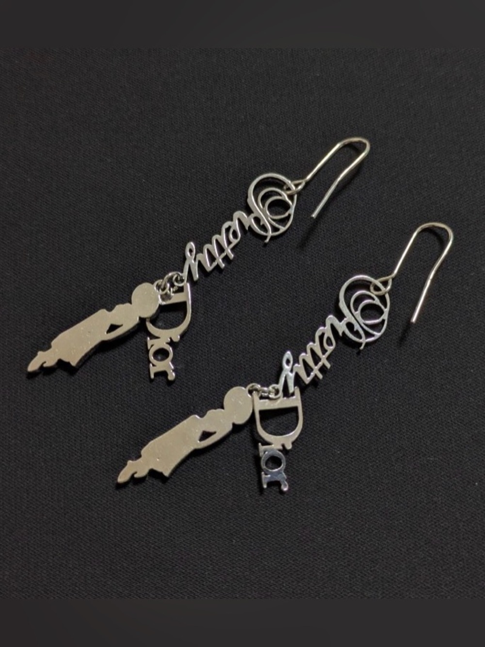 Rare Miss Dior Silver Logo Earrings